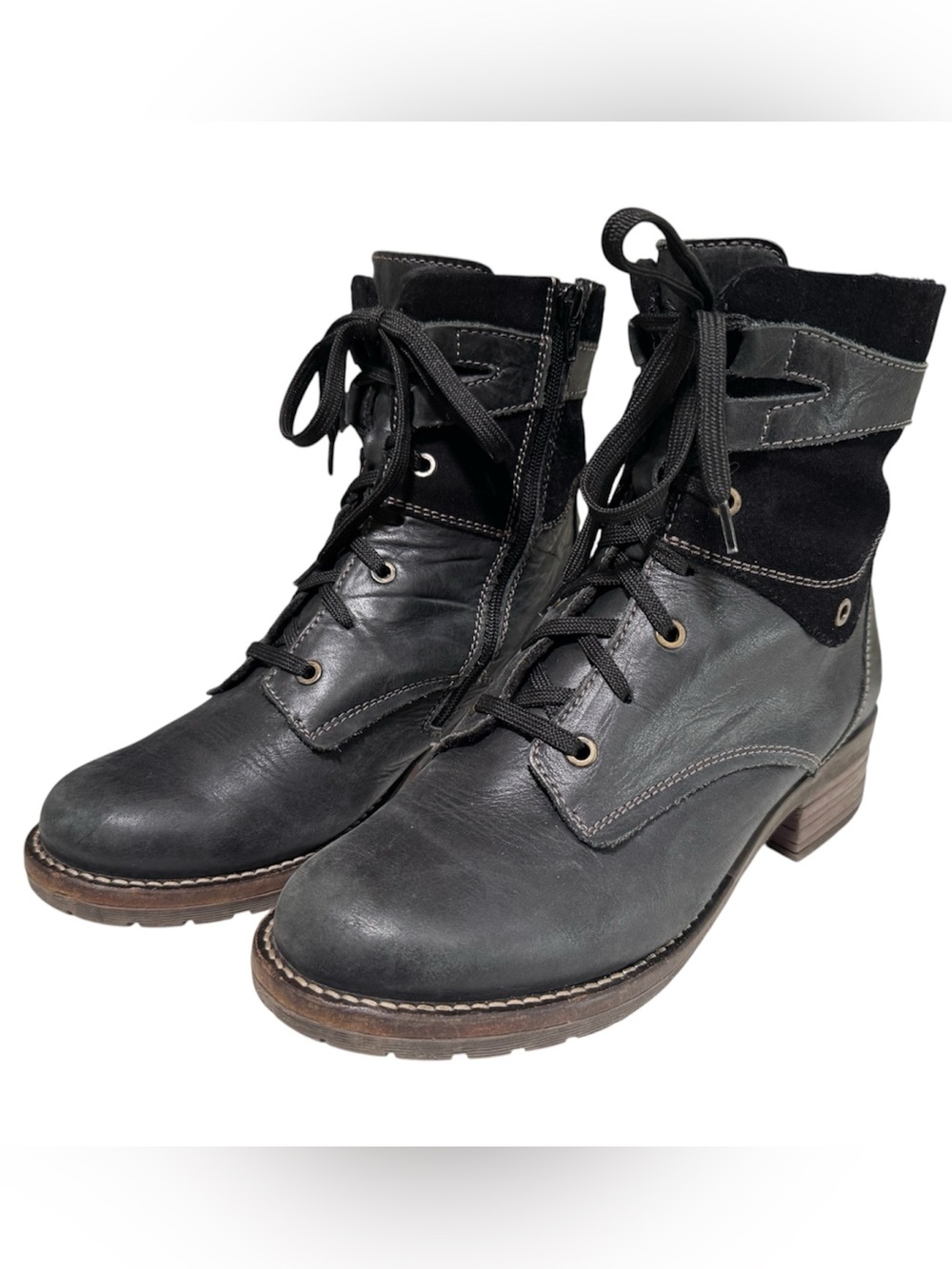 Dromedaris Women’s Kara Black Lace and Zipper Ankle Leather Boots - 41/ US 9.5